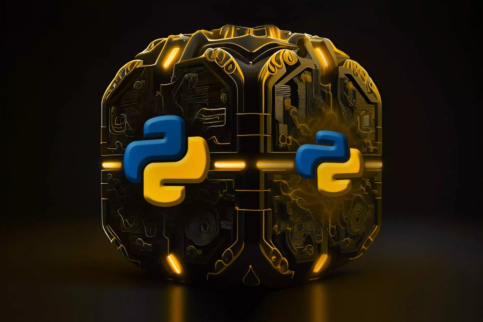 Futuristic device with the Python logo on a dark background.