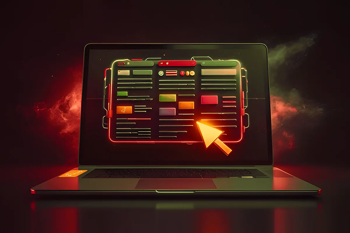 Laptop with glowing website design interface elements