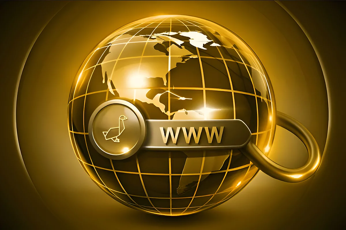 Golden globe with www symbol and padlock