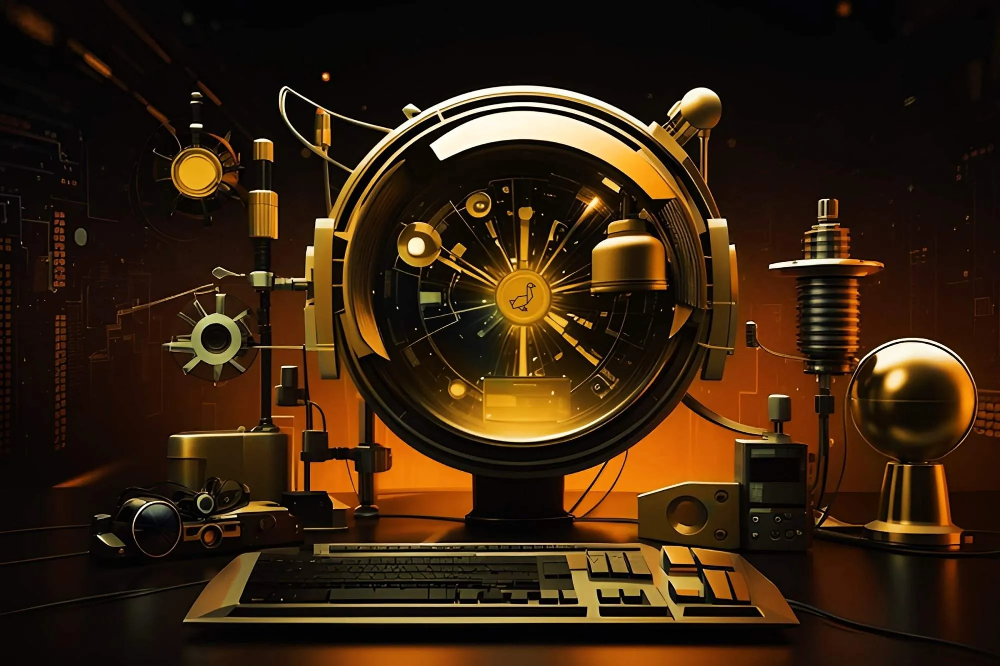 Futuristic SEO agency setup with advanced technology and dynamic tools.